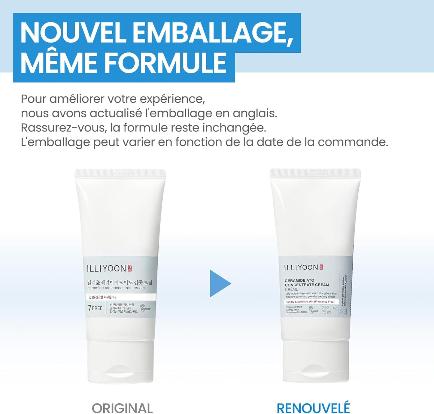 ILLIYOON Ceramida Ato Crema Concentrada 75Ml, Crema Hidratante Para Piel Seca Y Sensible, 100Hr Hidratación, Restauración De La Barrera De La Piel, Suave Para Bebés Y Adultos, Vegano, Sin Perfume