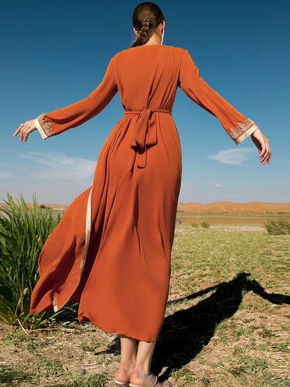 Eid Morocco Muslim Party Dress for Women Abaya Fake 2 Piece Set Islamic Dresses Belt Diamond Kaftan Vestidos Maxi Abayas Caftan