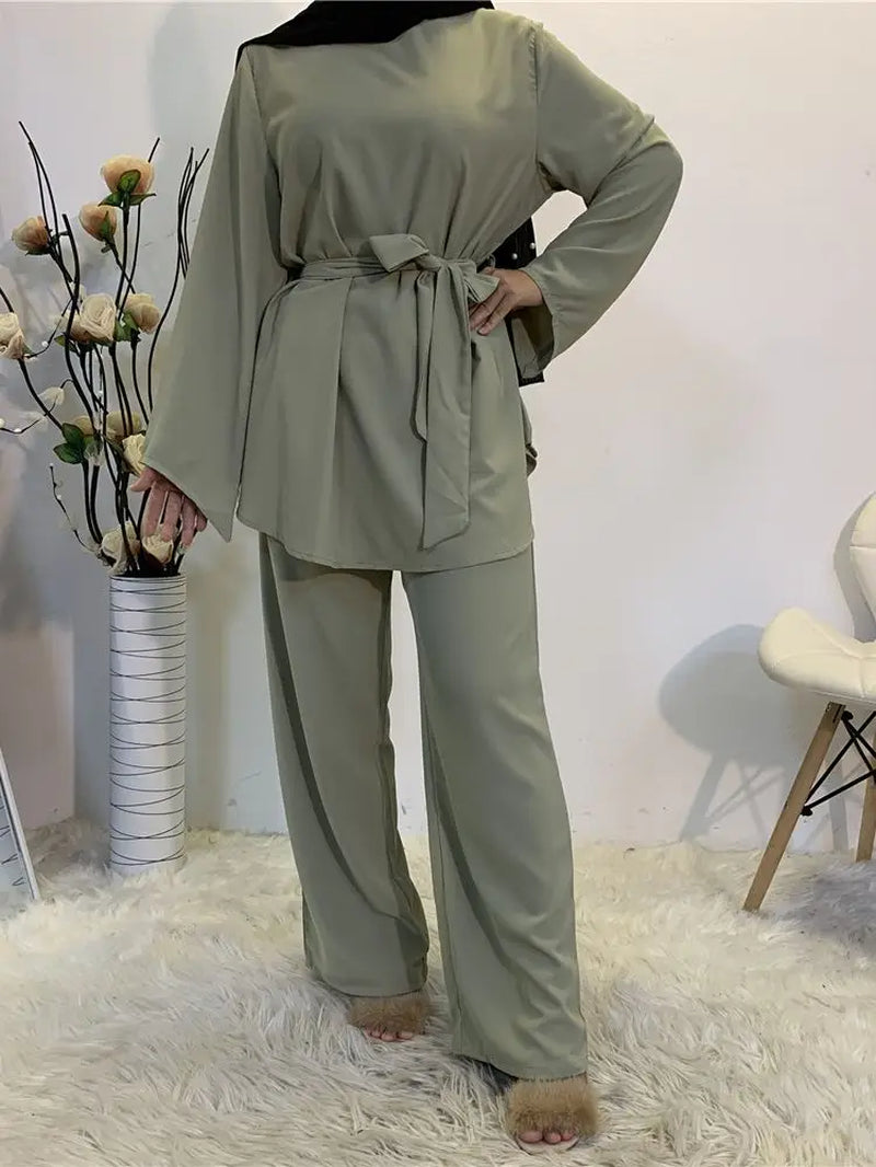 Kaftan Dubai Abaya Turkey Muslim Sets Tops and Pants Dress Sets Islam Clothing Abayas for Women Robe Ensembles Musulman