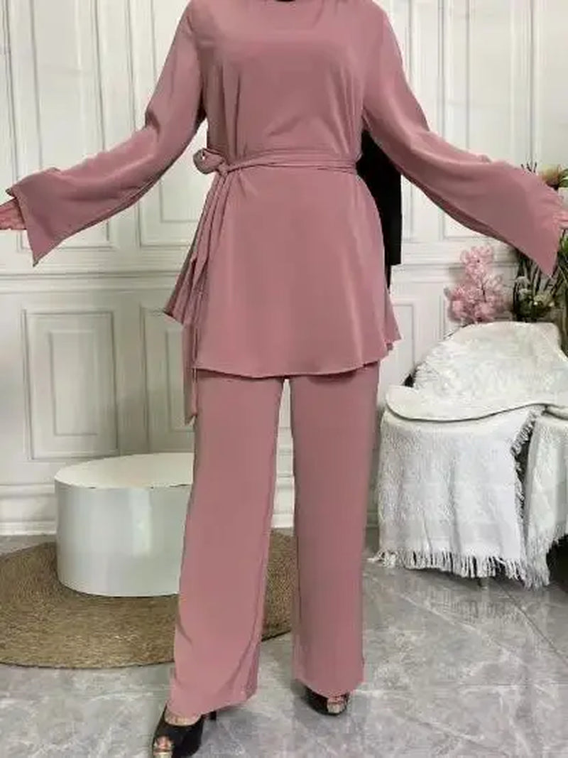 Kaftan Dubai Abaya Turkey Muslim Sets Tops and Pants Dress Sets Islam Clothing Abayas for Women Robe Ensembles Musulman