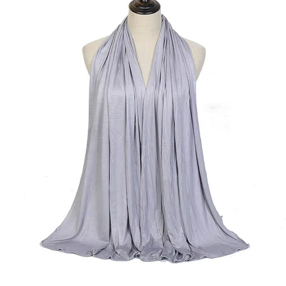 Plain Color Long Shawl Scarves Modal Jersey Hijab Muslim Headscarf Soft Black Women'S Turban Tie Headband Headwrap Lightweight