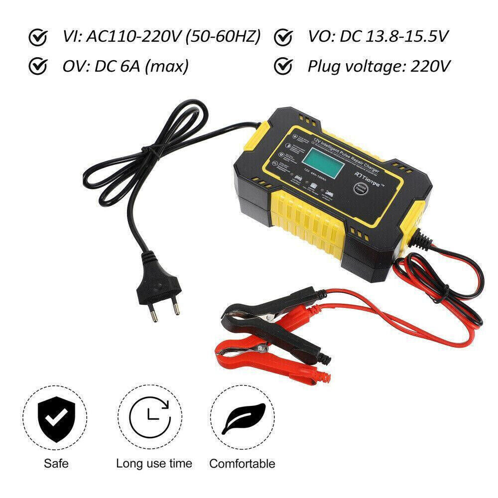 Chargeur De Batterie Voiture Intelligent 12V Écran LCD Moto Camion Charge Rapide