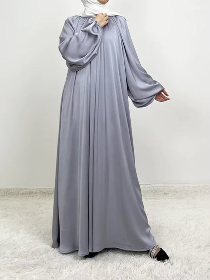 Silky Lantern Sleeve Muslim Dress Abaya for Women Eid 2025 Party Dresses Morocco Abayas Vestidos Largos Kaftan Arab Long Robe