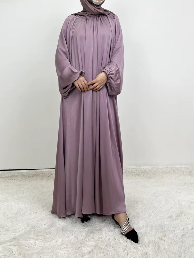 Silky Lantern Sleeve Muslim Dress Abaya for Women Eid 2025 Party Dresses Morocco Abayas Vestidos Largos Kaftan Arab Long Robe