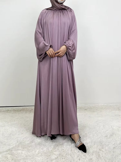 Silky Lantern Sleeve Muslim Dress Abaya for Women Eid 2025 Party Dresses Morocco Abayas Vestidos Largos Kaftan Arab Long Robe