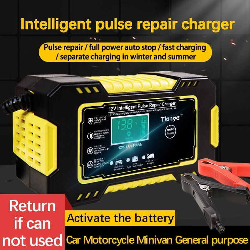 Chargeur De Batterie Voiture Intelligent 12V Écran LCD Moto Camion Charge Rapide