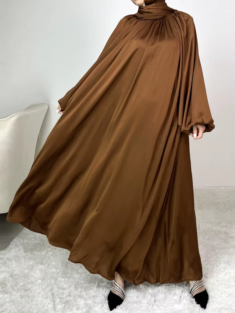 Silky Lantern Sleeve Muslim Dress Abaya for Women Eid 2025 Party Dresses Morocco Abayas Vestidos Largos Kaftan Arab Long Robe
