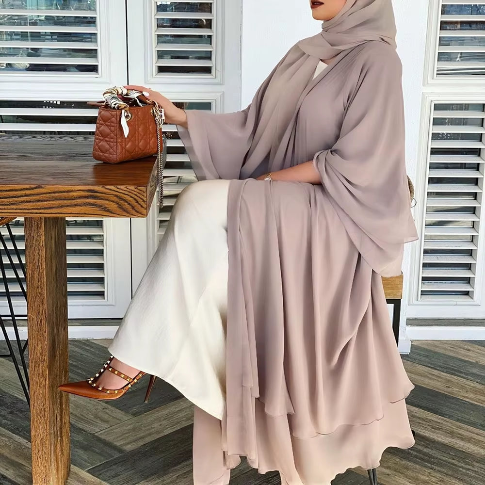Ramadan Eid Mubarak Chiffon Open Abaya Kimono Dubai Turkey Islam Kaftan Muslim Dress Clothes Abayas for Women Robe Femme Caftan