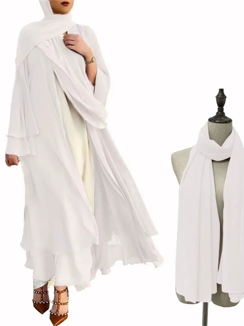 Ramadan Eid Mubarak Chiffon Open Abaya Kimono Dubai Turkey Islam Kaftan Muslim Dress Clothes Abayas for Women Robe Femme Caftan