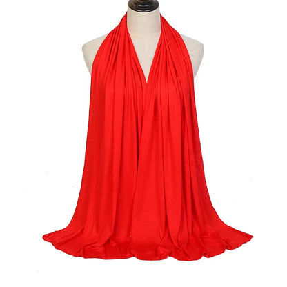 Plain Color Long Shawl Scarves Modal Jersey Hijab Muslim Headscarf Soft Black Women'S Turban Tie Headband Headwrap Lightweight