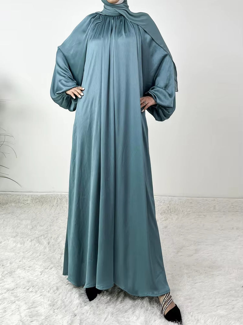 Silky Lantern Sleeve Muslim Dress Abaya for Women Eid 2025 Party Dresses Morocco Abayas Vestidos Largos Kaftan Arab Long Robe