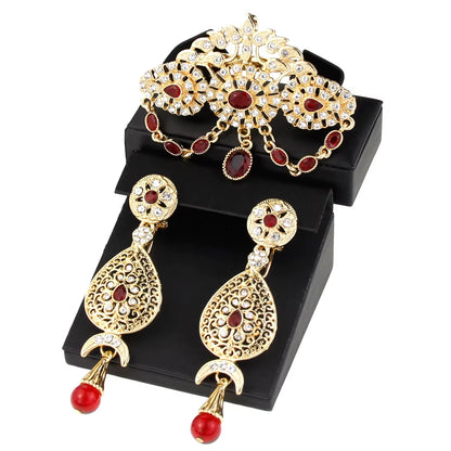 Sunspicems Algeria Morocco Wedding Jewelry Brooch Earring Sets for Women Gold Color Arabic Turkey Abaya Caftan Pins Bijoux Gift