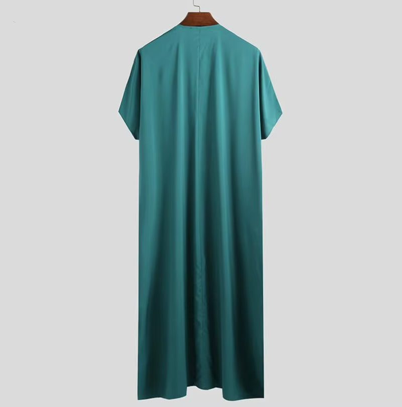 Men Islamic Arabic Kaftan Vintage Solid Short Sleeve Loose Retro Robes Abaya Dubai Middle East Muslim Clothing S-5XL