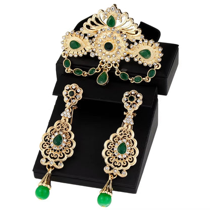 Sunspicems Algeria Morocco Wedding Jewelry Brooch Earring Sets for Women Gold Color Arabic Turkey Abaya Caftan Pins Bijoux Gift