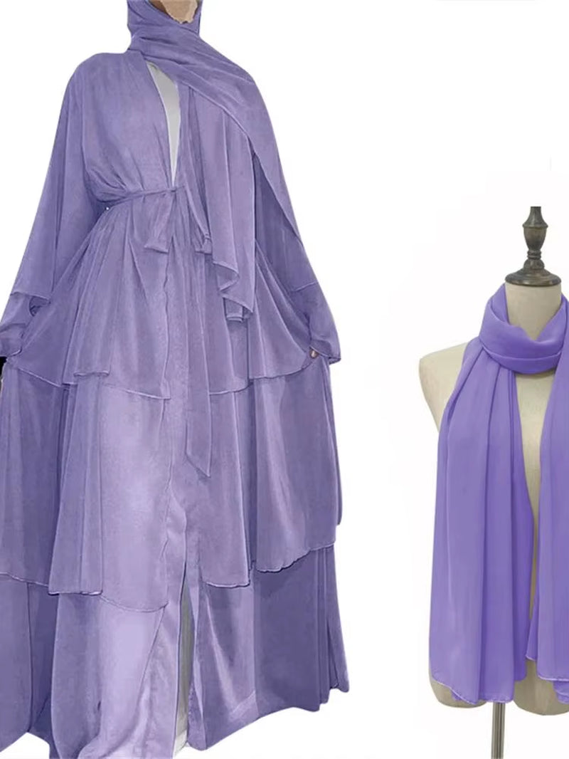 Ramadan Eid Mubarak Chiffon Open Abaya Kimono Dubai Turkey Islam Kaftan Muslim Dress Clothes Abayas for Women Robe Femme Caftan