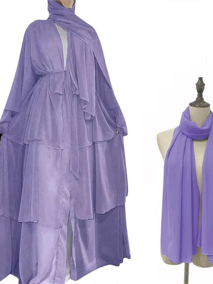 Ramadan Eid Mubarak Chiffon Open Abaya Kimono Dubai Turkey Islam Kaftan Muslim Dress Clothes Abayas for Women Robe Femme Caftan