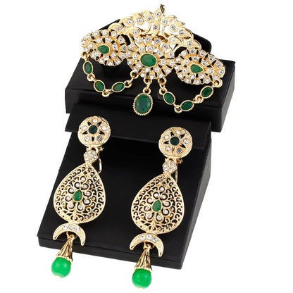 Sunspicems Algeria Morocco Wedding Jewelry Brooch Earring Sets for Women Gold Color Arabic Turkey Abaya Caftan Pins Bijoux Gift