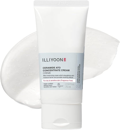 ILLIYOON Ceramida Ato Crema Concentrada 75Ml, Crema Hidratante Para Piel Seca Y Sensible, 100Hr Hidratación, Restauración De La Barrera De La Piel, Suave Para Bebés Y Adultos, Vegano, Sin Perfume