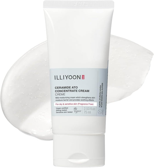 ILLIYOON Ceramida Ato Crema Concentrada 75Ml, Crema Hidratante Para Piel Seca Y Sensible, 100Hr Hidratación, Restauración De La Barrera De La Piel, Suave Para Bebés Y Adultos, Vegano, Sin Perfume