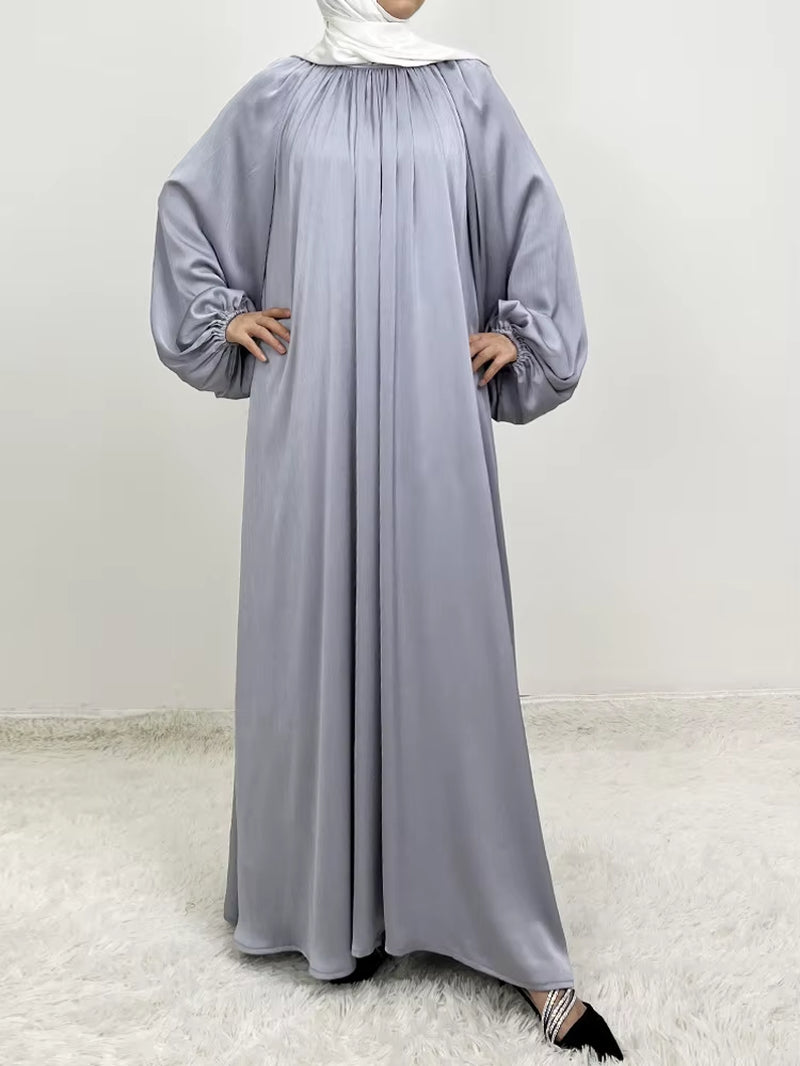 Silky Lantern Sleeve Muslim Dress Abaya for Women Eid 2025 Party Dresses Morocco Abayas Vestidos Largos Kaftan Arab Long Robe