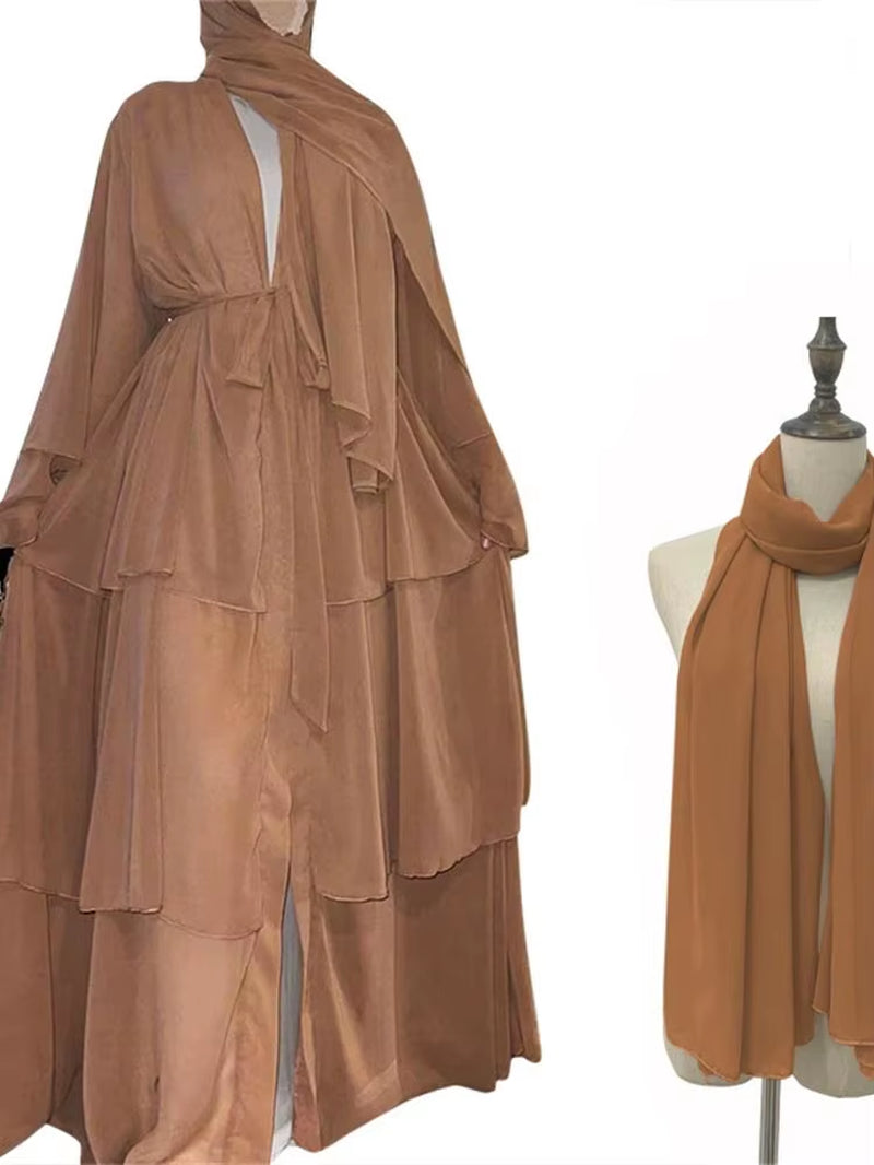 Ramadan Eid Mubarak Chiffon Open Abaya Kimono Dubai Turkey Islam Kaftan Muslim Dress Clothes Abayas for Women Robe Femme Caftan