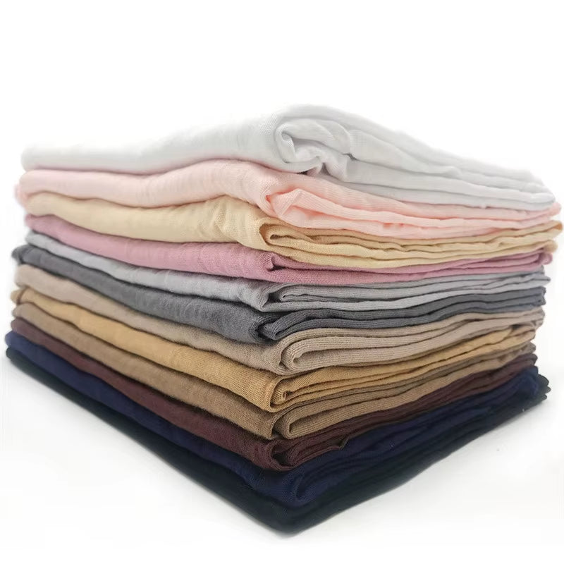 Plain Color Long Shawl Scarves Modal Jersey Hijab Muslim Headscarf Soft Black Women'S Turban Tie Headband Headwrap Lightweight