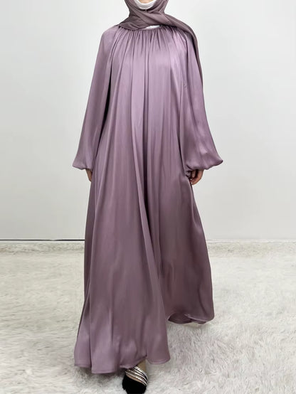 Silky Lantern Sleeve Muslim Dress Abaya for Women Eid 2025 Party Dresses Morocco Abayas Vestidos Largos Kaftan Arab Long Robe